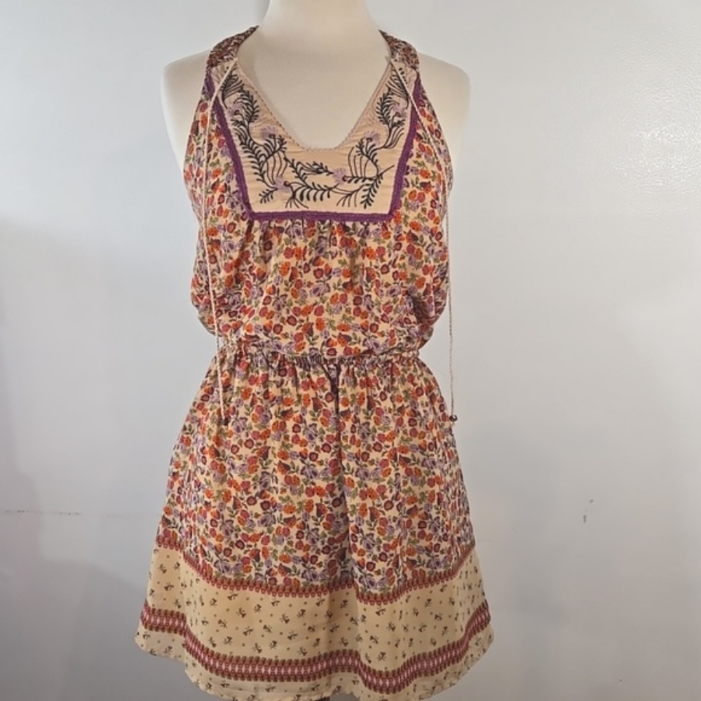Jessica Simpson Tamara Ditsey Floral Boho Tan & Purple Dress Small
